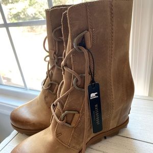 NEW! SOREL Joan Of Arctic Wedge II Women 8 Camel Brown Leather Boot Waterproof